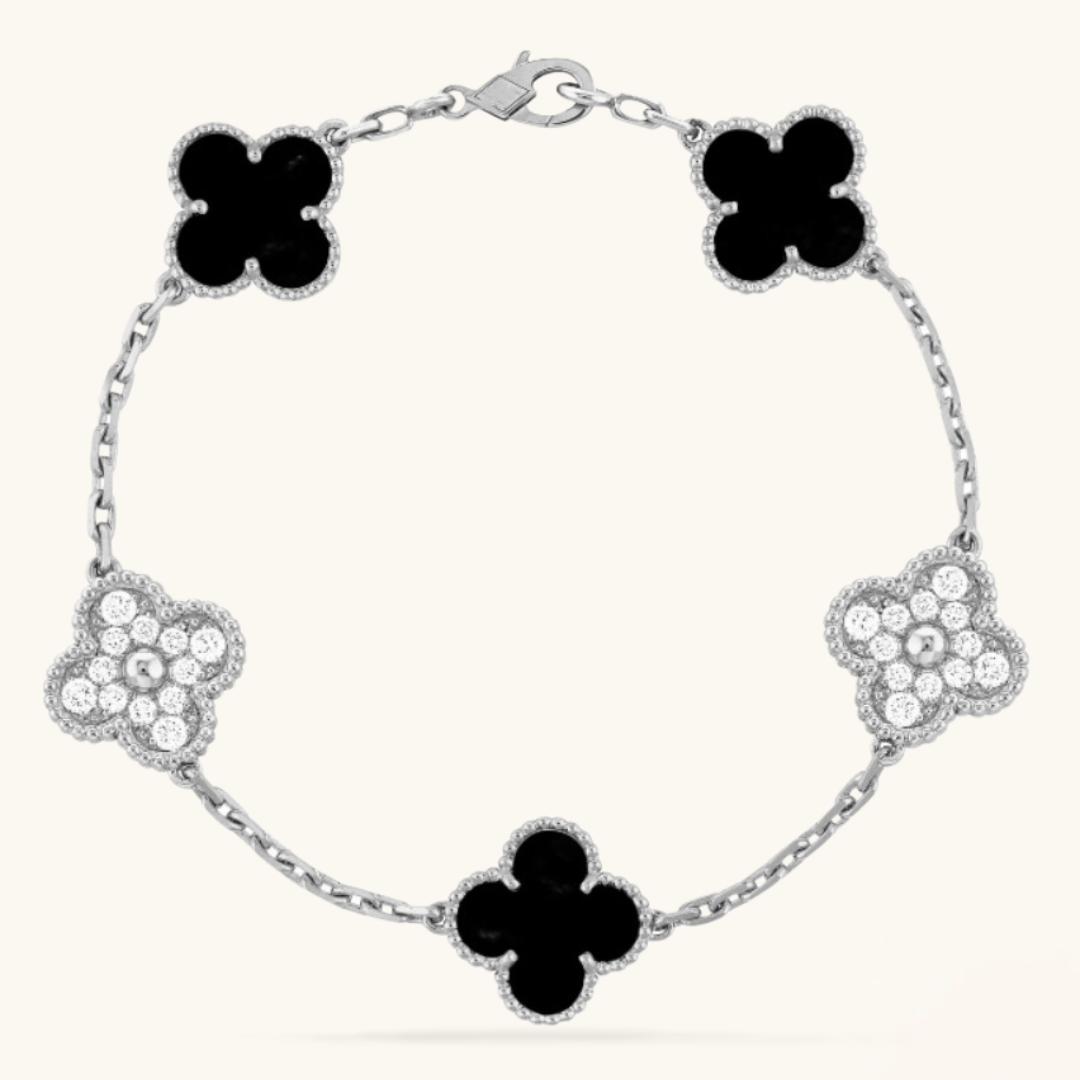 CLOVER | Musta/Hopeinen Prestige-rannekoru